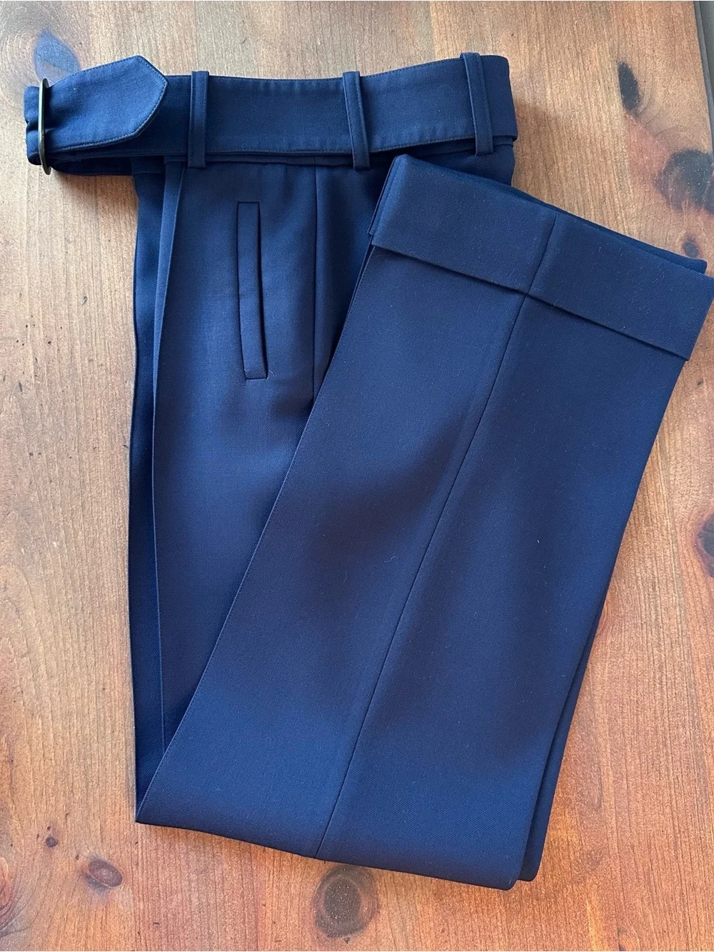 SEZANE Navy High-Waist Tailored Lukas Trousers with Removable Belt